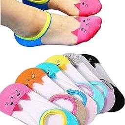 Transparent Ankle Length Yoga & Gym Socks Cotton Women's Cute Cat Face Ankle Socks High Low Cut Invisible Silk Cotton Soft Socks Color : Multicolor-39