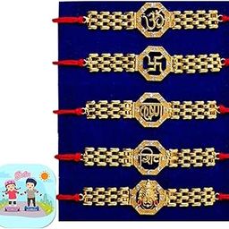 CraftVatika Rakhi Set of 5 for Brother Bhaiya Bhai Men, Rakhi Gift for Brother, Krishna Om Shiv rakhi for men, Rakhis for Rakshabandhan with fridge magnet gift-image-5