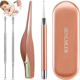 4 Pack Ear Pick with Light, Ear Cleaner Ear Wax Removal Tool Kit for Kids and Adults, Ear Picks Digger & Tweezers & Spiral Spring Ear Spoon Set with Storage Box (Rose Gold)-picture-28