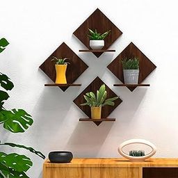 Dime Store Engineered Wood Wall Mount Floating Shelves Set of 4 | Planter Stand Art Hanging Shelf Decor for Wall Display Rack Storage Organizer for Living Room Kitchen Bedroom-21