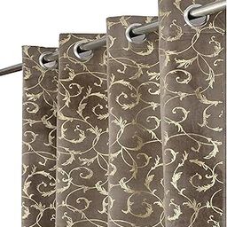 RED RIBBON DECOR Heavy Velvet Fabric Luxury Looks Leaf Design Room Darkening Curtains 9 Feet for Long Door, Grey, Pack of 2 Pieces-image-37