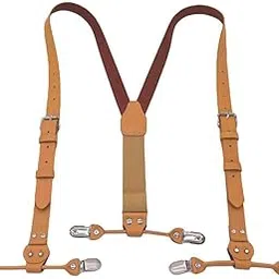 yashidun Men's Leather Suspenders with 6 Clips Adjustable Strap for Trousers and Jeans-picture-43