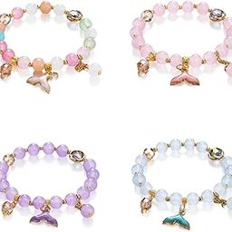 4pcs Beads Bracelet for Girls Kids Mermaid Tail/Floral Charm Friendship Bracelet Candy Color Beaded Hand Bracelets, Fashion Elastic Bracelets, Children's Day Gift for Girls-image-18