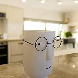 ARTISANS BAZAR Ceramic Beige Face with Glasses Vase, 22.86 cm - Set of 1, Rough Textured Decorative Face Vase for Dried Flowers and Pampas Grass, Living Room, Office Decor (with Dried Flowers) (Grey)-image-34