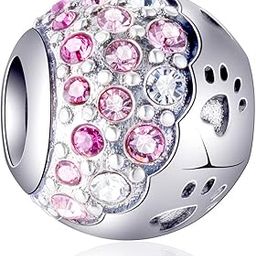 Puppy Dog Paw Print Charms,925 Sterling Silver Pet Footprint Beads with Colorful Crystals, for Birthday Mothers Day Bracelets-image-70