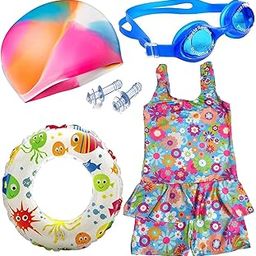Morex One Piece Girl's Synthetic Digital Printed Swimming Costume in Frock Style with 1 Swimming Cap, 1 Goggles and 1 Swimming Ring. Multicolour-image-32