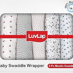 LuvLap 100% Cotton Muslin Baby Swaddle Set, Pack of 3, Size-120cm x 100cm (47"x39"), Dots Stars Zigzag Print, 0-18 Month+, Printed Mulmal Muslin Swaddle Wrap for New Born, Baby Towel-image-58