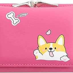 Cute Corgi Dog Wallets for Womens,& Girls - Stylish Faux Leather Tri-fold Cash, Cards Holder Wallet | Small Hand Purse with Bone Design (Pink)-40