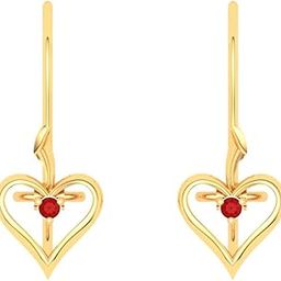 22Kt(916) Yellow Gold Heart Shape And Red Stone Drop Earring For Women & Girls - 1.6 Gram-image-3