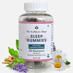 The Wellness Shop Sleep Gummies with Melatonin, Ashwagandha & Chamomile, Sugar Free and Vegan, Helps in reducing stress, Improves Muscle Recovery for Men and Women, Strawberry Flavor | 30 Gummy-94