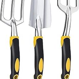 NIKTION Heavy Duty Aluminum Garden Tools for Home Gardening, Non-Slip Rubber Grip Handle Hand Cultivator Trowel Fork Gifts for Women and Men Multicolour (Set of 3)-image-73