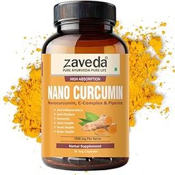 ZAVEDA Nano Curcumin Plus 1500mg | Pure Nano Curcumin with Biopiperine | Advanced absorption formula| Ayurvedic Antioxidant & Anti-inflammatory - Skin, Heart | Joint Support | C Complex | Veg Caps 60-image-32