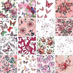 Soimoi 16 Pc Fat Quarter Bundle, Floral & Butterfly Print 18"x 22" DIY Patchwork- 100% Cotton Pre-Cut Quilting Fabric Pink&White-picture-14