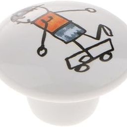 Cartoon Ceramic Single Hole Round Wardrobe Kitchen Door Knob Skater Boy-image-28