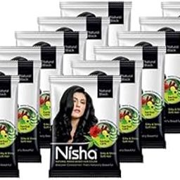 Nisha Natural Henna Powder for Hair Colour, Natural Black Semi-Permanent Hair Color, Herbal Conditioning Hair Dye for Silky & Shiny Soft Hair Colour for Men & Women 25g (Pack of 12)-image-57