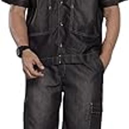 Men Boxy Fit Solid Denim Coords Co-ords Set (Black_XL)-image-30