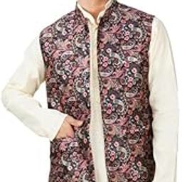 Men's Digital Print Nehru Jacket In Silk Ethnic Festive Modi Waistcoat Look-26