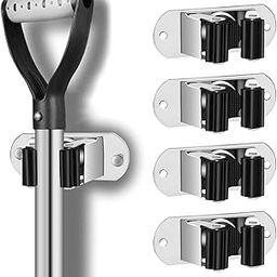 Mop and Broom Holder Wall Mount Heavy Duty Stainless Steel Wall Mounted Broom Organizer Laundry Room Home Garden Garage Storage and Organization Rack (Silver)-16