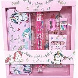 ECLET Unicorn Stationery Kit Set for Girls 12 Pcs Pencil, Eraser, Sharpener, Color Set Geometry Box (Pink)-image-75