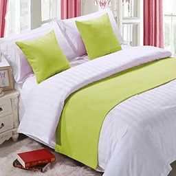 FABRICART Designer Hotel Collection : Thick Suede Pastel Bed Runner Set | 1 Bed Scarf with 2 Cushion/Throw Covers 20" X 20" | All Bed Sizes (Lime Green, King : 20 X 94 INCHES)-image-91
