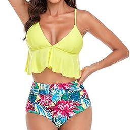 Printed Bikini, Multipurpose Machine Washable High Waisted Women Bikini for Women (L) Yellow-image-57