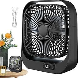 Wazdorf Rechargeable Table Fan with 3000mAh Battery & Charging Display | Portable 3-Speed Silent Desk Fan for Home, Office, Travel, Bedroom | Lightweight Adjustable Personal Air Cooling Fan| Black-picture-13