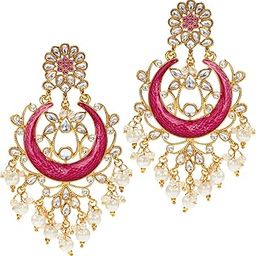 Traditional Gold Plated Crystal & Pearl Earrings For Women & Girls-image-41