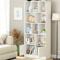 Lukzer Engineered Wood 10 Open Cube Bookcase with Push Latch Doors & 2 Bottom Shelf | Open Display Storage Shelf for Home & Office DIY Assembly (MR-033/White/177 x 30 x 80cm)-image-71
