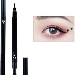 Eyeliner Stamp, 2 in 1 Double-headed Star Stamp Eyeliner, Super Slim Gel Felt Tip High Pigment Black Waterproof Long Lasting Tattoo Makeup Tool Pencil - Black. (Star)-44