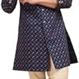 Men Navy Blue Printed Indowestern Sherwani Churidar Set with Abstract-picture-0