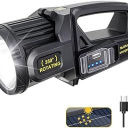 AWOKZA High Lumens Flashlight 1000000 Rechargeable Led Spotlight with 350° Rotate Head, 9 Modes Super Bright Spotlight, IPX6 Waterproof Solar Spot Lights Outdoor Handheld for Emergencies (AW-01)-21