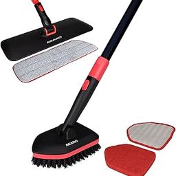 AGARO Elite Cleaning Mop & Brush Set, Bathroom Cleaning Brush, Long Handle, Hard Brush, Microfiber Pad & Scrubber, for Tiles, Kitchen, Toilet, Window Glass, Detachable Head, Black & Red-17