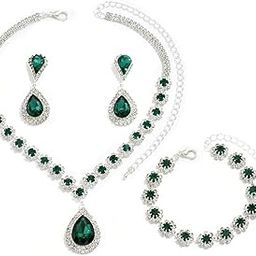 Necklace Jewellery Set for Women Latest Stylish Fancy Earrings Bracelet Combo Valentine Gift for Girlfriend Girls (16043s) (Green)-6