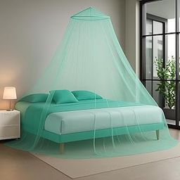 Shree Kriday Polyester Hanging Round Mosquito Net for Double Bed, King Size Bed (Sea Green)-16