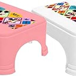 Homestic Disney Mickey Minnie Print Square Plastic Bathroom Stool, Adults Simple Style Stool Anti-Slip with Strong Bearing Stool for Home, Office, Kindergarten (Set of 2,-image-69