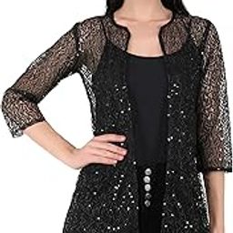 Women's Net Floral Embroidered Sequence Embellished Jacket Style Shrug-28
