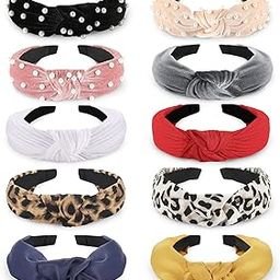 Fashion Headbands For Women Girls, Fun Relaxed Fit Topia 10 Pcs Knotted Headbands Pearl Headband Wide Relaxed Fit Top Knot Turban Hair Bands Vintage Velvet Leopard Print Hair Hoops-29