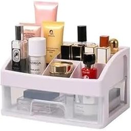 Makeup Organizer with 1 Drawer Storage Unit | Large Capacity Clear Display case for Jewelry, Cosmetics, Makeup and Desktop Units | 1 Layer-White-image-19