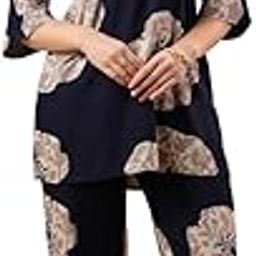 Women's Cotton Printed Night Suit Top and Pyjama Set Co-ods Stylish Kurti and Pant Set (BLUE-2XL)-image-41