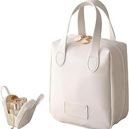 Polyester New Makeup Bag, Multi Layer Portable Premium Travel Makeup Bag,Compartments Large Capacity Makeup Bag For Women,Portable Cosmetic Pouch Toiletry Bag For Travel Or Daily (White)-image-20