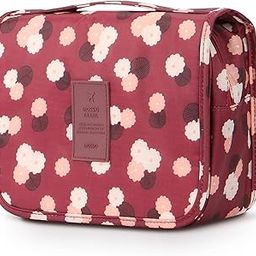 Mens Toiletry Bag,Mossio Ladies Spacious Strong Zippers Household Makeup Train Case Wine Flower-image-11