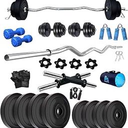 Bodyfit Combo (20Kg-100Kg) Home Gym Set with One 3 Ft Curl Rod and One Pair Dumbbell Rods with Gym Bag and Gym Accessories. (20 Kg Gym Set)-image-35