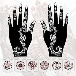 Ivana's Pack of 8 Pcs (2 Pcs Heena Stencil Tatto + 6 Pcs Laser Cut PVC Reusable Heena Stencils), Heena Mehandi Sticker, Mehandi Stickers for Full Hand for Women, Girls and Kids, Easy to Apply, NIV-011-image-47