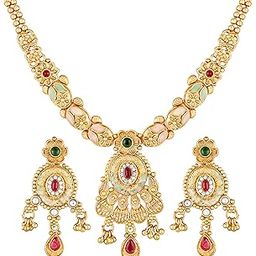 Floral Kundan Meenakari Work Enamelled Traditional Bridal & Festive Indian Necklace Set for Women (NL1108119GMul)-image-73