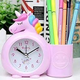 Plastic Cute Cartoon Theme Desk Alarm Analog Clock For Kids (Multicolour, 14 X13 X 4Cm) (Unicorn (Pink))-15