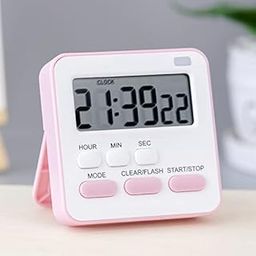 Wolpin Digital Kitchen Timer & Stopwatch, Countdown Large Digits, Loud Alarm, Magnetic Stand Round Cooking | Baking | Kids Study Teacher Shower Bathroom Oven Round Stand Hanging Hole, Pink & White-18