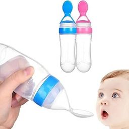 penio soft Baby Silicone Food Feeder Bottle with Dispensing Spoon – Combo Pack of 2 Teether & Feeder (Multicolor) – BPA-Free, Non-Toxic, Easy to Clean, Travel-Friendly Feeding & Teething Solution-5
