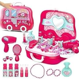 Beauty Set Fashion Accessories Toy Kit Durable Kit Hair Salon with 19 Pcs Makeup Accessories for Children Girls Above 3 Years Pretend Play Set - Pink-image-19