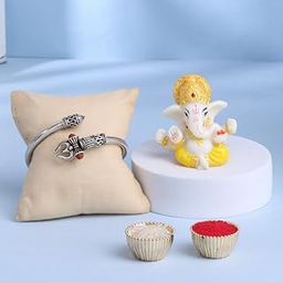 Floweraura Raksha Bandhan Celebrations Traditional Silver Om Bracelet Rakhi With Lord Ganesha Idol Showpiece Figurine - Gift for Brother, Bhai, Cousins & Raksha Bandhan Gift-image-54