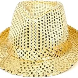 Sequin Hat for Man and Women,Western Sequin Fedora Hat Bling Dance Hats (Golden)-image-41